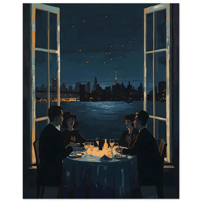 Midnight Rendezvous Fine Art Poster - Evocative Cityscape Dining Art Print 40x50 cm 16x20″