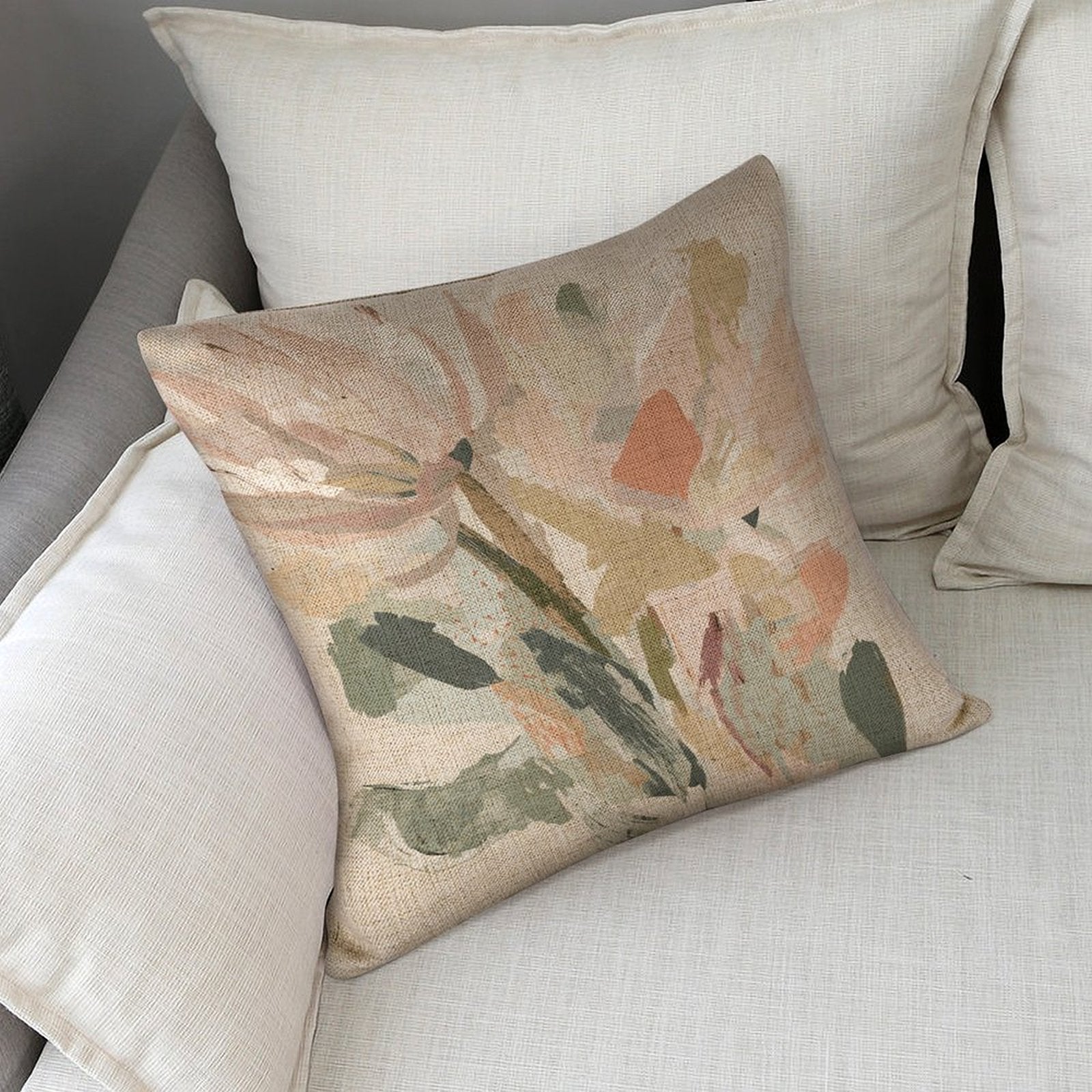 Abstract Floral Linen Double Sided Throw Pillow Cushion Covers | 45×45 cm