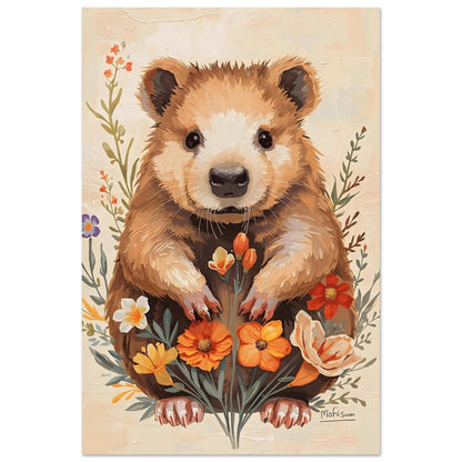 Charming Wildflower Critter Fine Art Poster in Warm Earthy Tones 40x60 cm 16x24″
