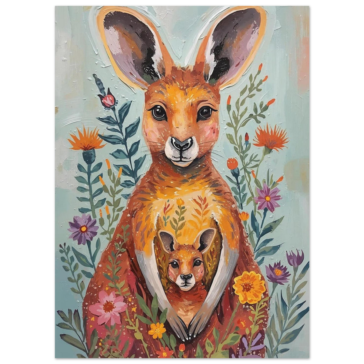 Abstract Impressionist Kangaroo & Joey Fine Art Poster – Vibrant Nature-Inspired Wall Decor 13x18 cm 5x7″