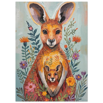 Abstract Impressionist Kangaroo & Joey Fine Art Poster – Vibrant Nature-Inspired Wall Decor 13x18 cm 5x7″