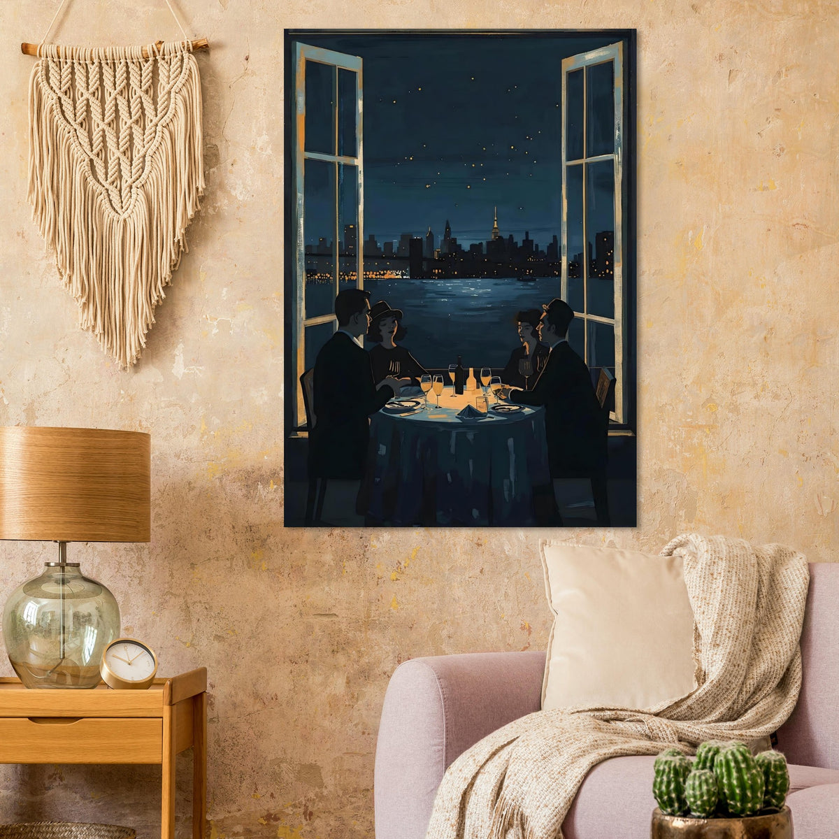 Midnight Rendezvous Fine Art Poster - Evocative Cityscape Dining Art Print