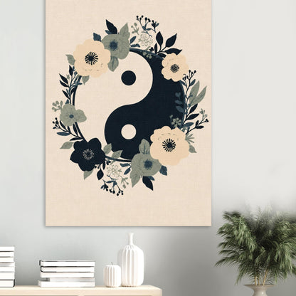 Floral Yin Yang Harmony Fine Art Poster - Balance & Serenity Wall Decor