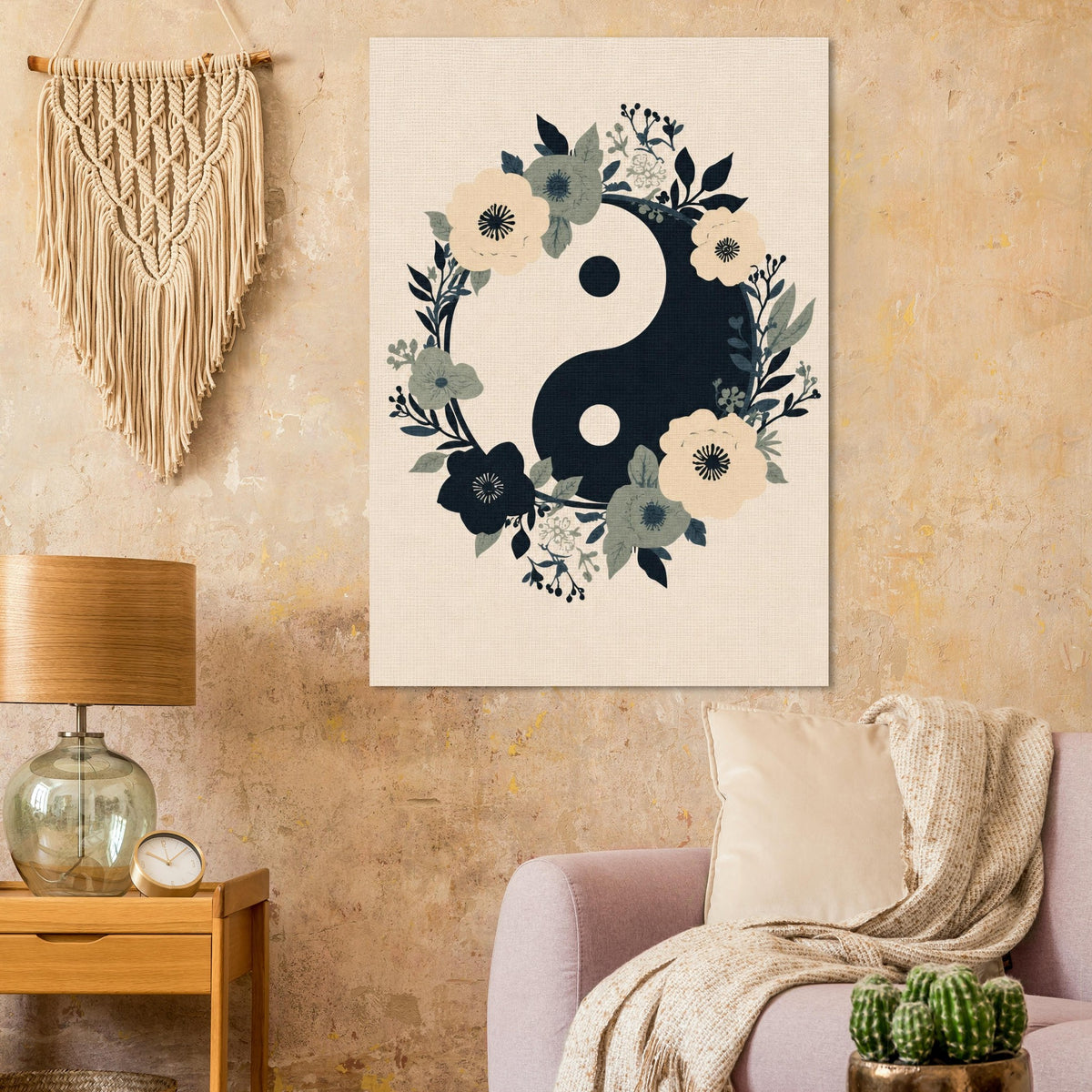 Floral Yin Yang Harmony Fine Art Poster - Balance & Serenity Wall Decor