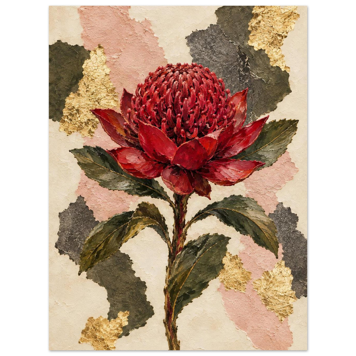 Waratah Australian Native Flower Fine Art Poster 60x80 cm 24x32″