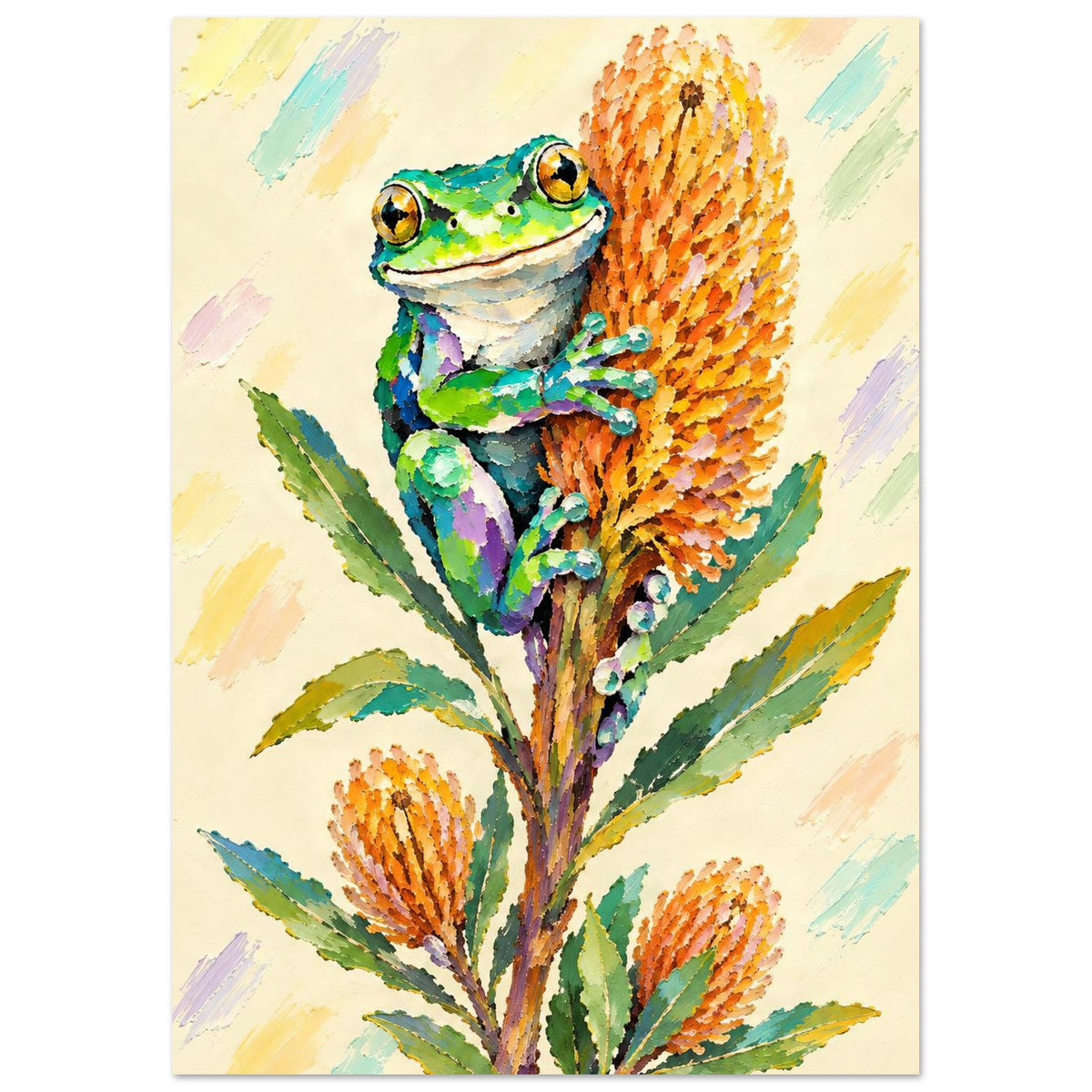 Green Tree Frog Painted Australian Animal Fine Art Poster 21x29.7 cm 8x12"