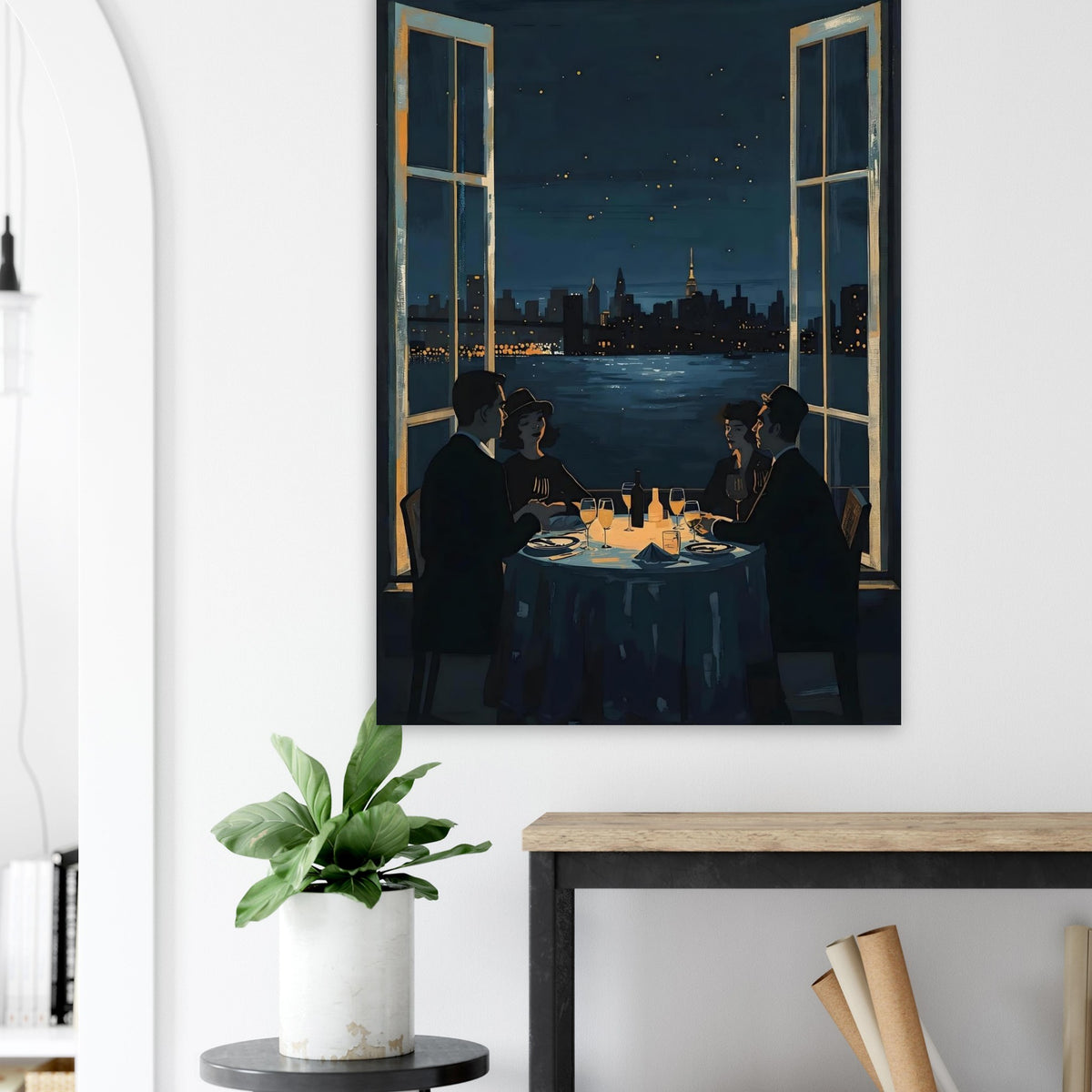 Midnight Rendezvous Fine Art Poster - Evocative Cityscape Dining Art Print