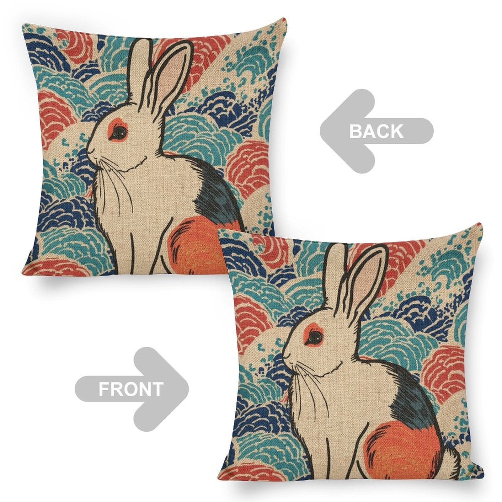 Vivid Rabbit Linen Double Sided Throw Pillow Cushion Covers |45×45 cm | Set of 2