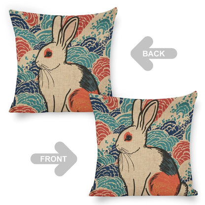 Vivid Rabbit Linen Double Sided Throw Pillow Cushion Covers |45×45 cm | Set of 2