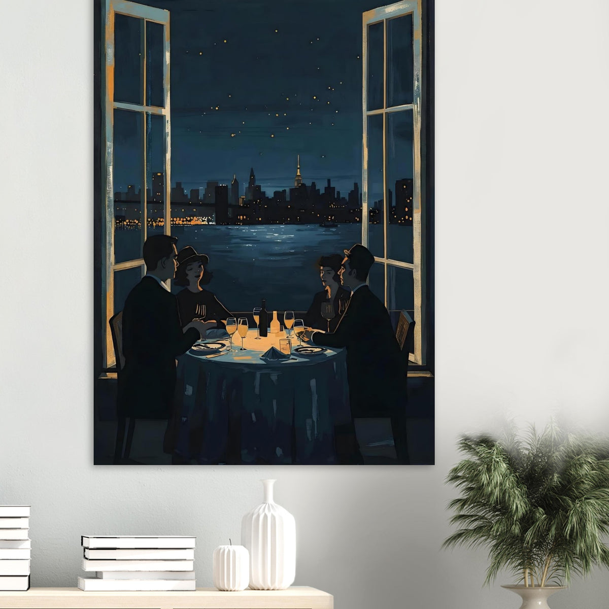 Midnight Rendezvous Fine Art Poster - Evocative Cityscape Dining Art Print