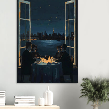 Midnight Rendezvous Fine Art Poster - Evocative Cityscape Dining Art Print