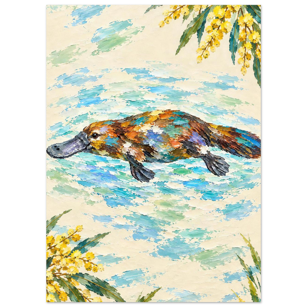 Platypus Painted Australian Animal Fine Art Poster 13x18 cm 5x7″