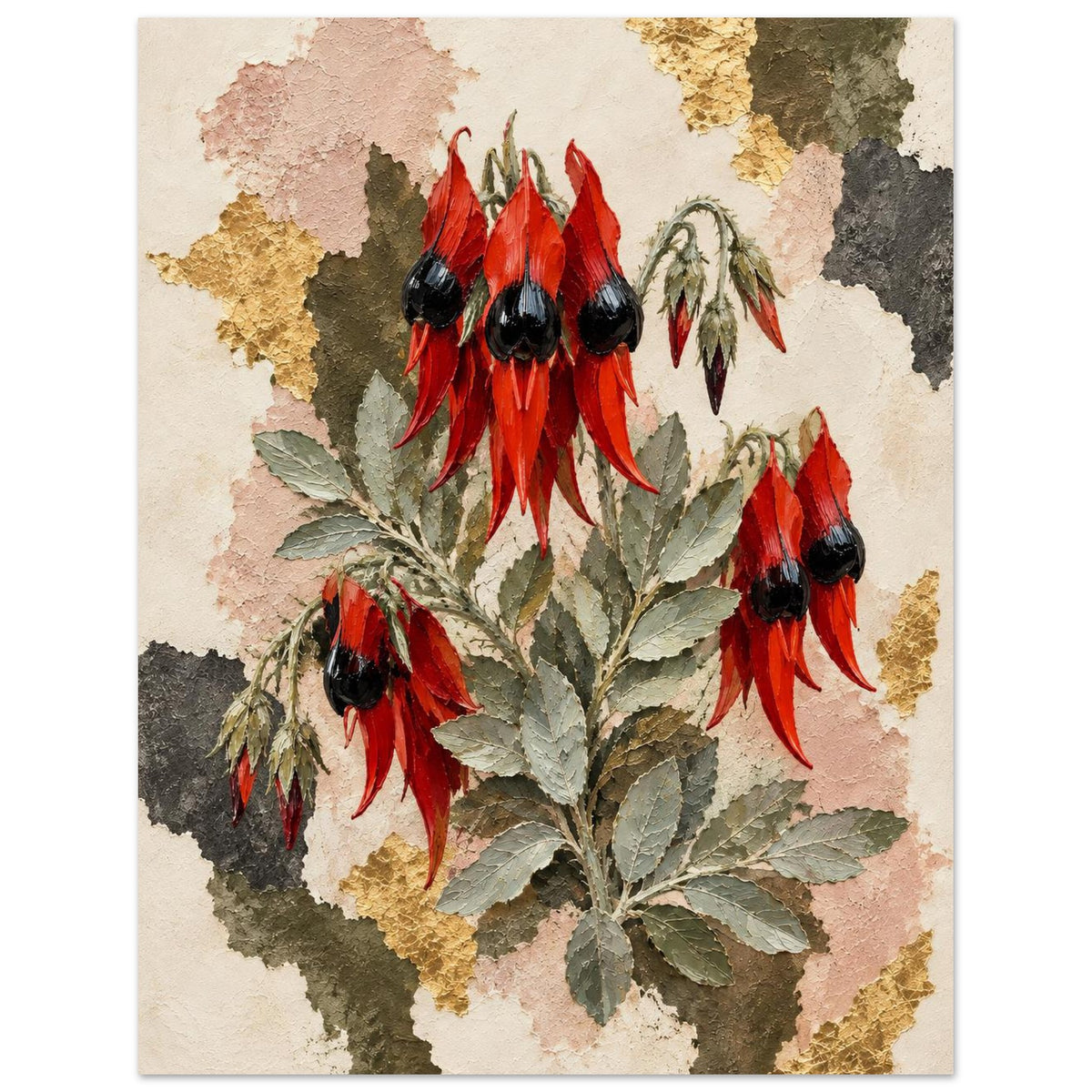 Sturt's Desert Pea Australian Native Flower Fine Art Poster 27x35 cm 11x14″