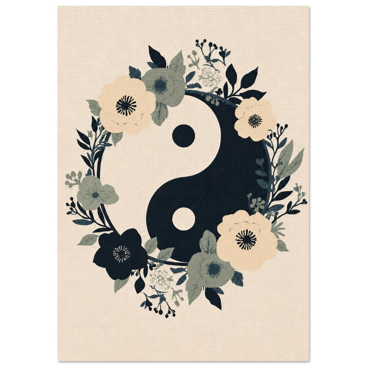 Floral Yin Yang Harmony Fine Art Poster - Balance & Serenity Wall Decor 21x29.7 cm 8x12"