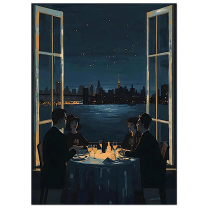 Midnight Rendezvous Fine Art Poster - Evocative Cityscape Dining Art Print 13x18 cm 5x7″
