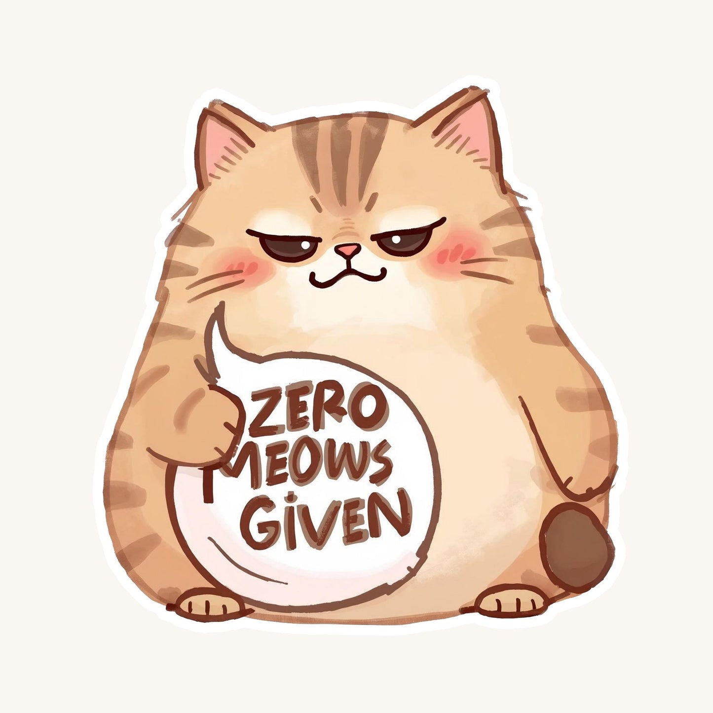 Zero Meows Given Grumpy Cat | Sassy Animal | White Vinyl | Die-Cut Sticker