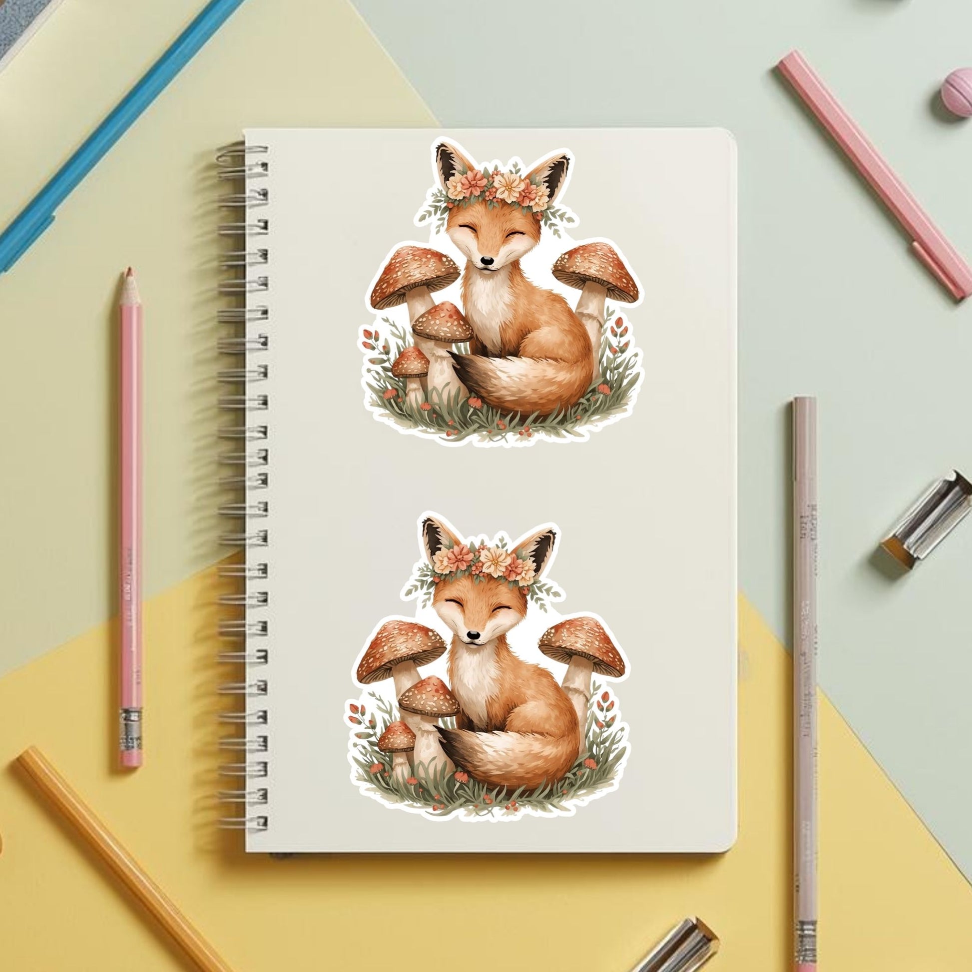 Fox with Flower Crown Woodland | Cottagecore | White Vinyl | Die-Cut Sticker