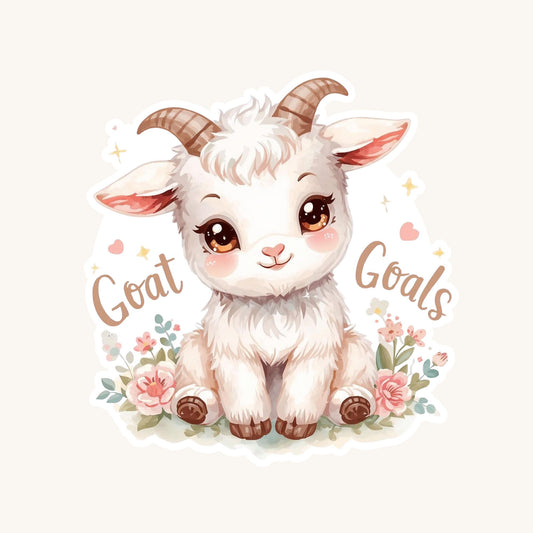 Goat Goals Baby Goat | Farm Animal | White Vinyl | Die-Cut Sticker