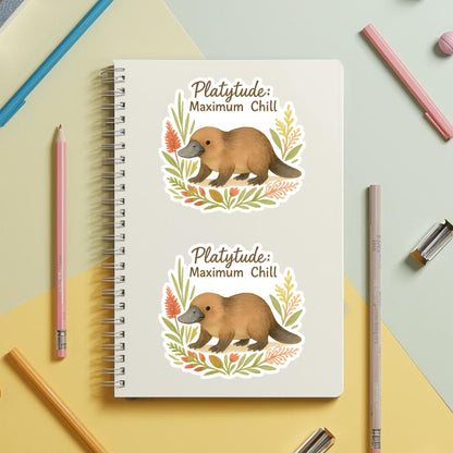 Platytude Maximum Chill Platypus | Aussie Animal | White Vinyl | Die-Cut Sticker