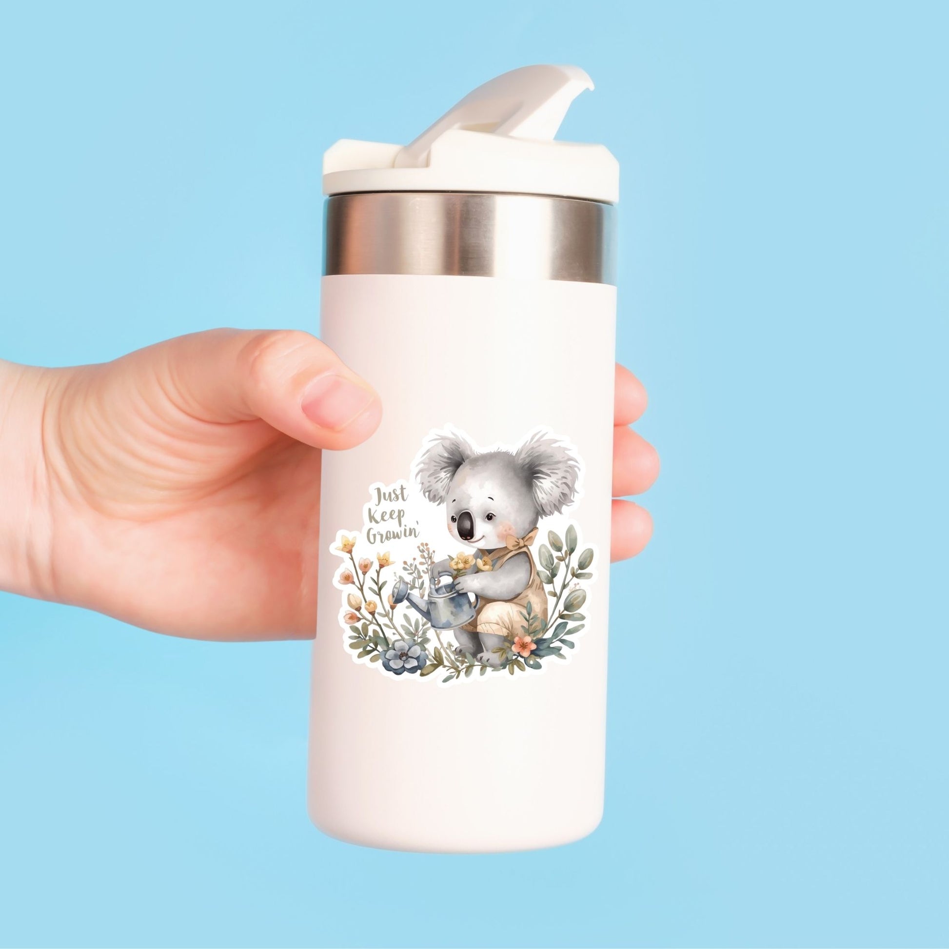 Just Keep Growin Koala | Motivational | White Vinyl | Die-Cut Sticker