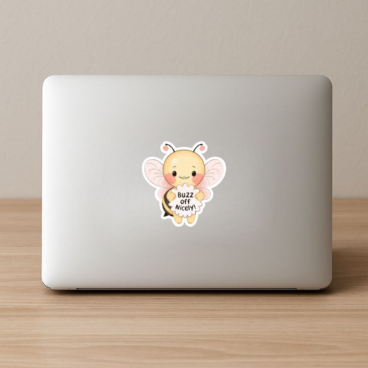 Buzz Off Nicely Sassy Bee | Nature Pun | White Vinyl | Die-Cut Sticker