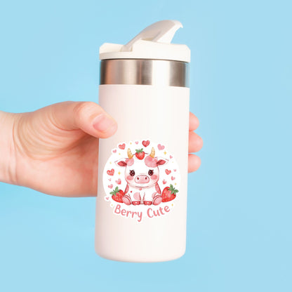 Berry Cute Strawberry Cow | Kawaii Food | White Vinyl | Die-Cut Sticker