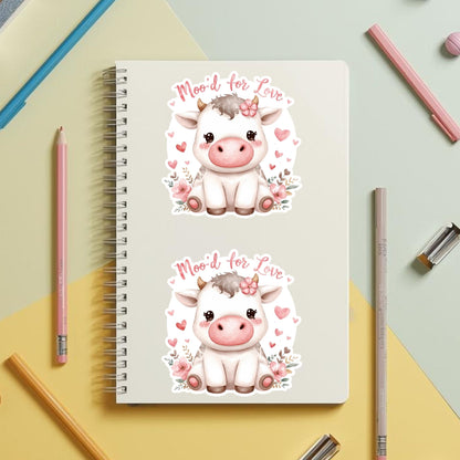 Moo'd for Love Valentine Cow | Kawaii Animal | White Vinyl | Die-Cut Sticker