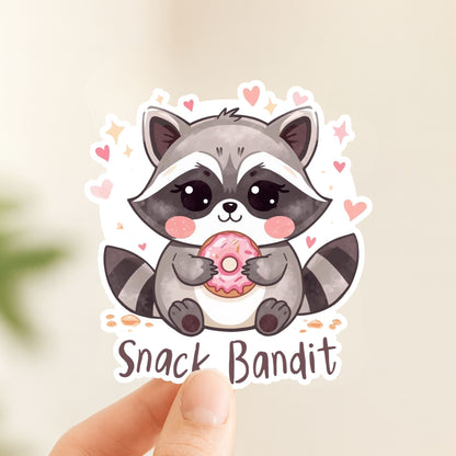 Snack Bandit Raccoon Donut | Funny Animal | White Vinyl | Die-Cut Sticker