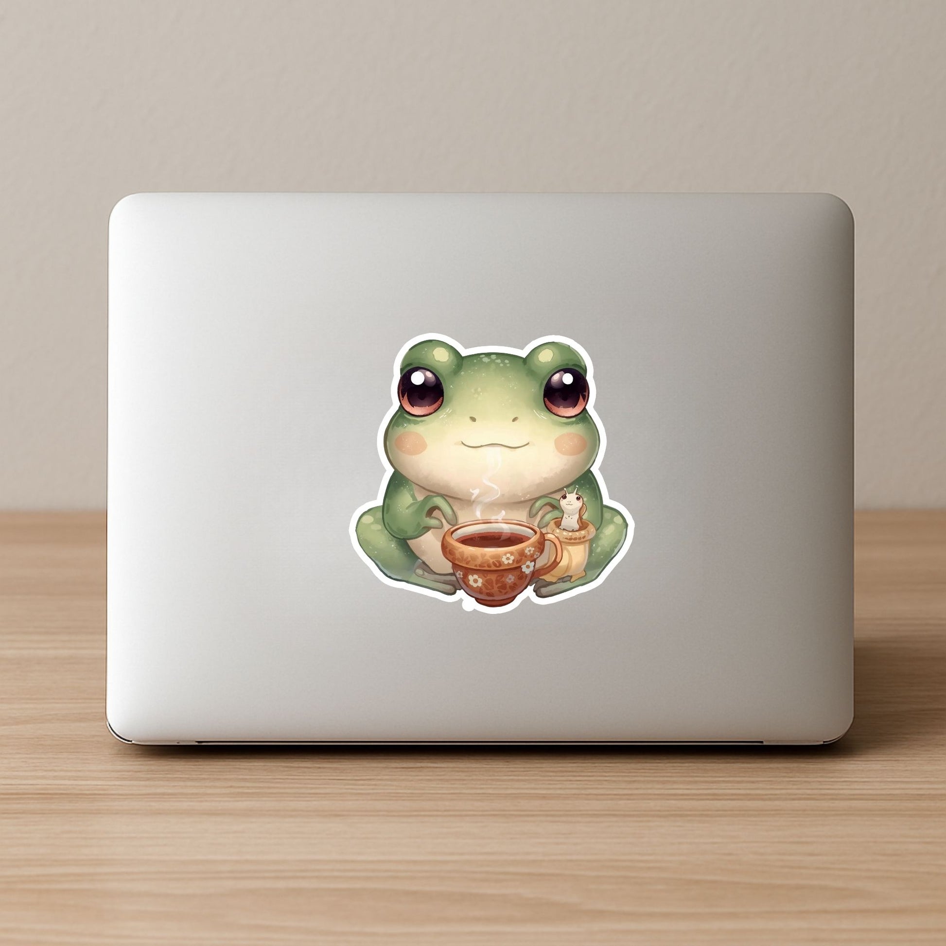 Frog and Slug Tea Time | Cottagecore | White Vinyl | Die-Cut Sticker