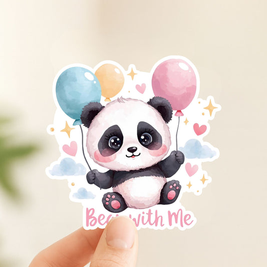 Bear With Me Balloon Panda | Kawaii Animal | White Vinyl | Die-Cut Sticker