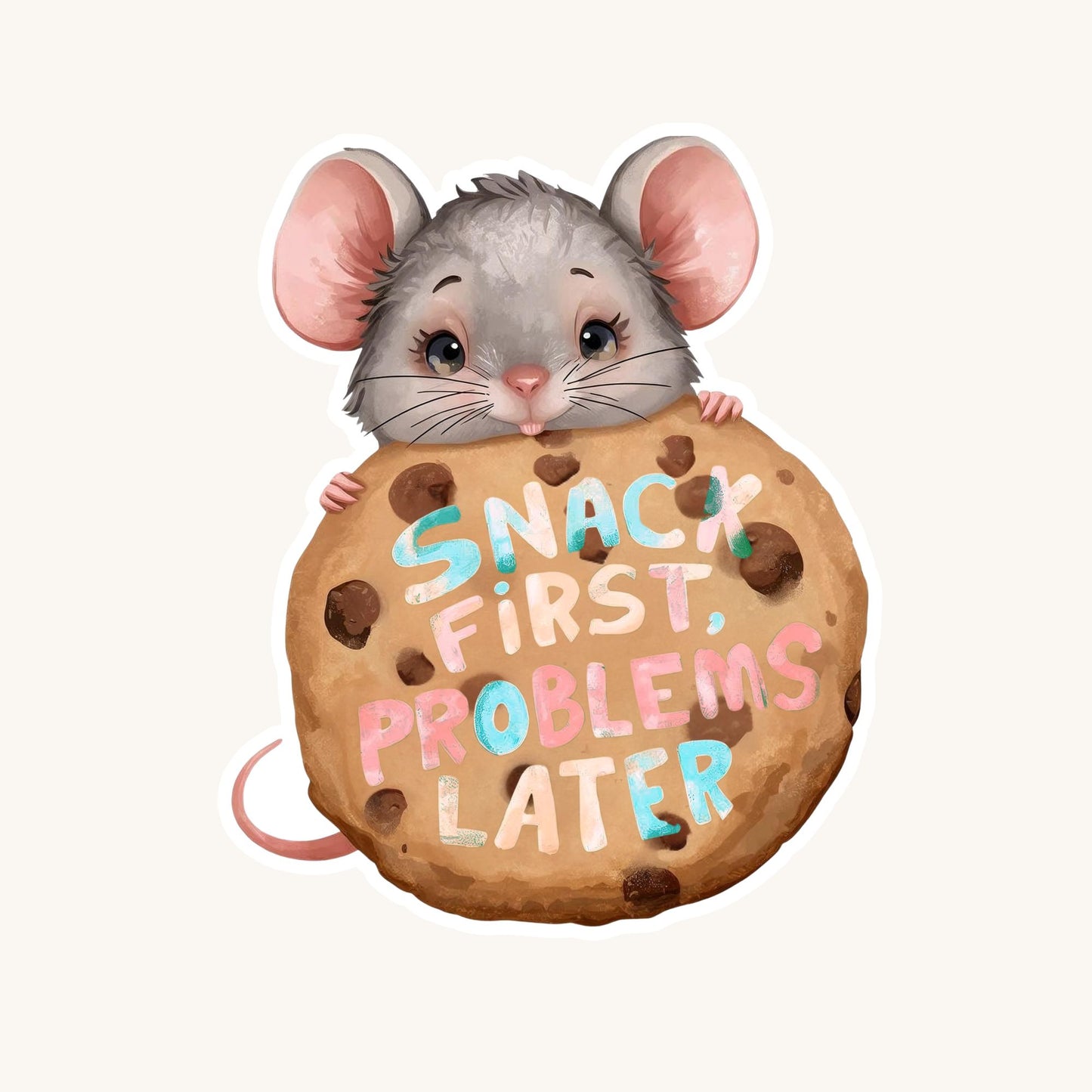 Snack First Cookie Mouse | Funny Motivational | White Vinyl | Die-Cut Sticker