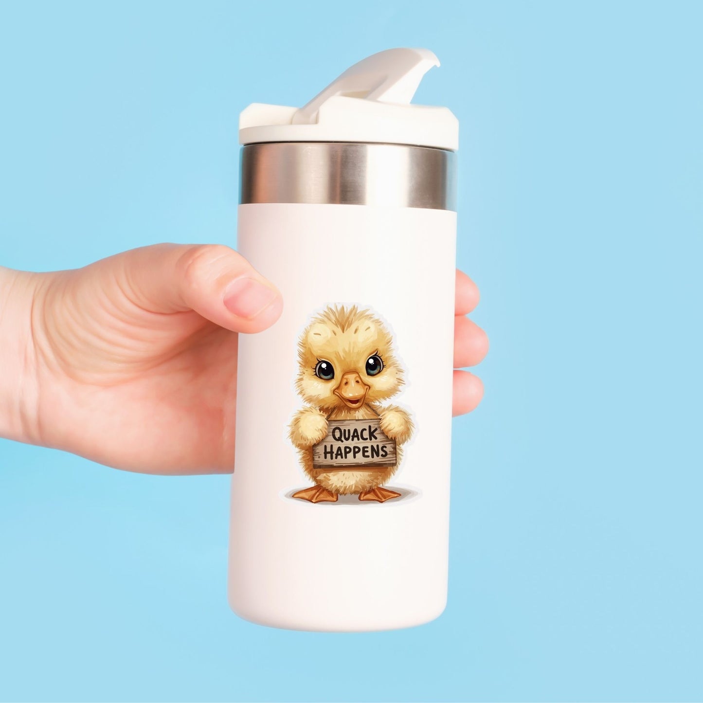 Quack Happens Funny Duck | Farm Animal | White Vinyl | Die-Cut Sticker