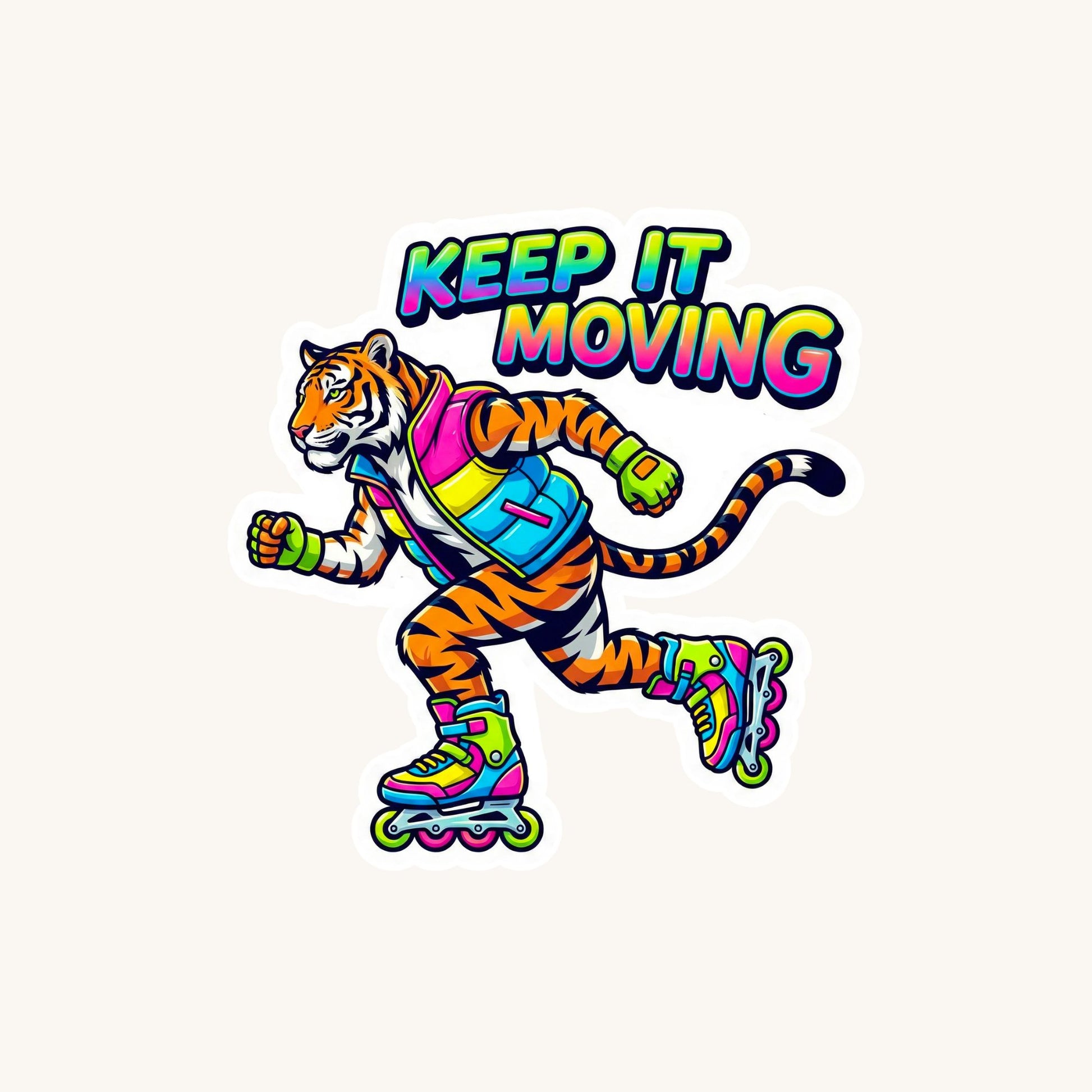 Keep It Moving Rollerblade Tiger | 90s Skater | White Vinyl | Die-Cut Sticker