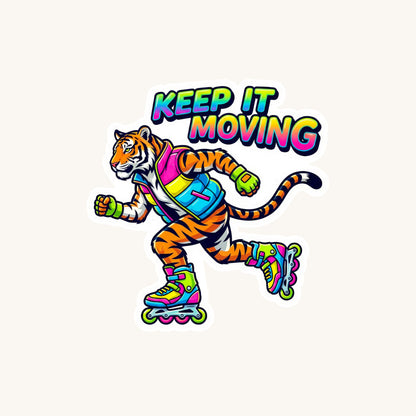 Keep It Moving Rollerblade Tiger | 90s Skater | White Vinyl | Die-Cut Sticker