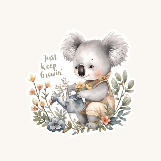Just Keep Growin Koala | Motivational | White Vinyl | Die-Cut Sticker