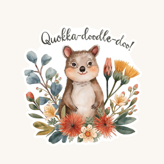 Quokka-Doodle-Doo Happy Quokka | Aussie Animal | White Vinyl | Die-Cut Sticker