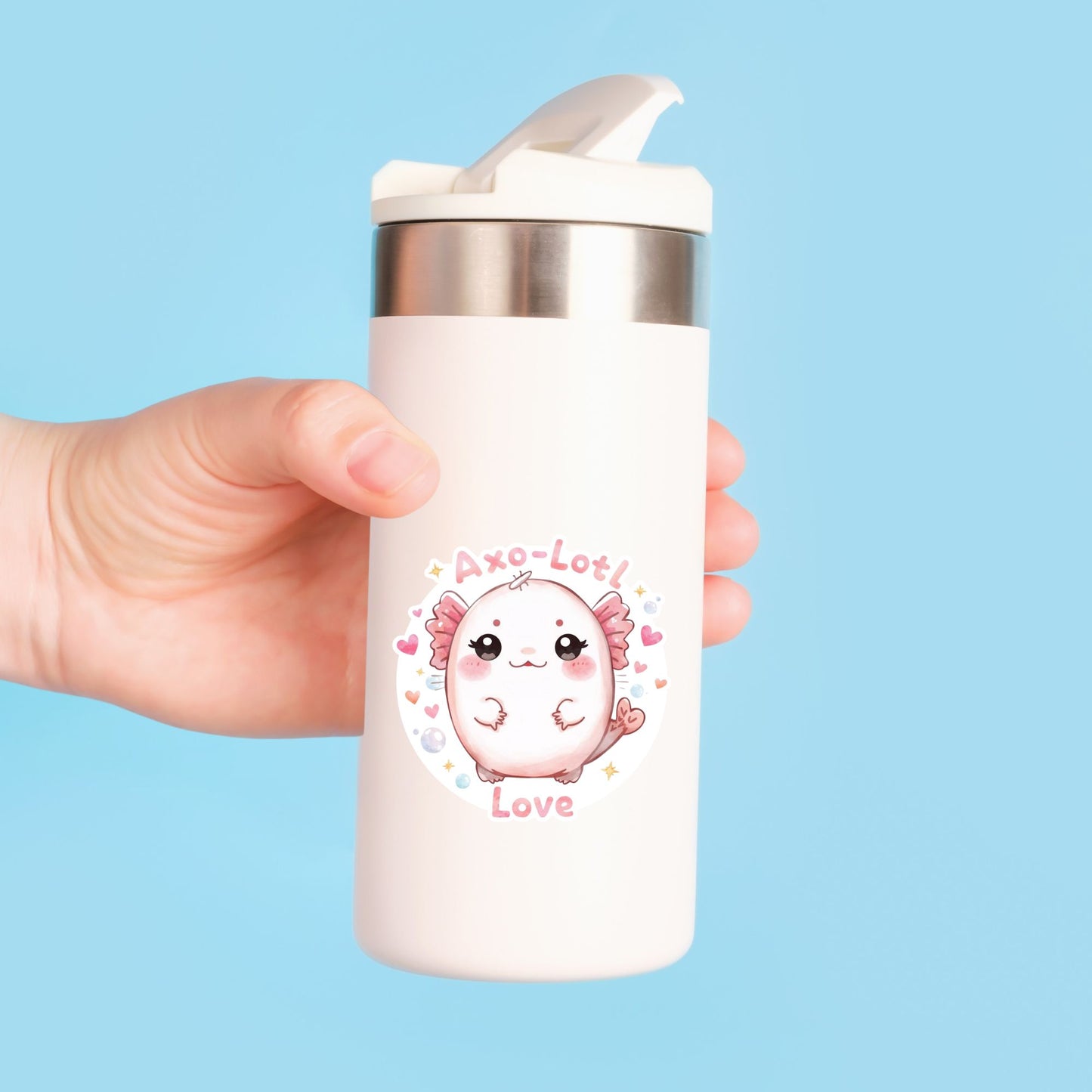 Axo-Lotl Love Pink Axolotl | Kawaii Animal | White Vinyl | Die-Cut Sticker