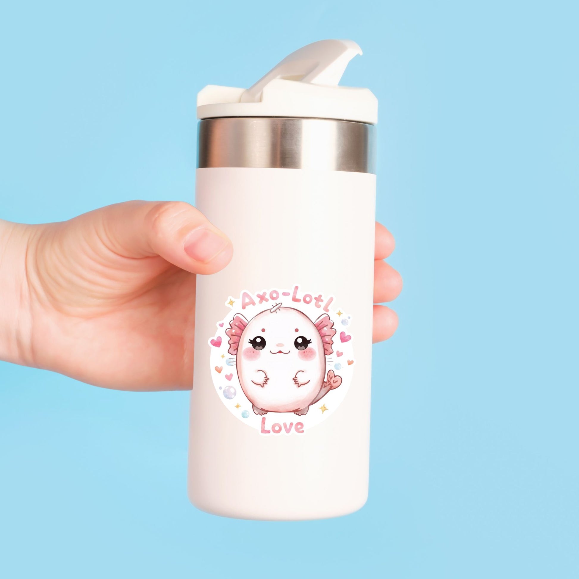 Axo-Lotl Love Pink Axolotl | Kawaii Animal | White Vinyl | Die-Cut Sticker