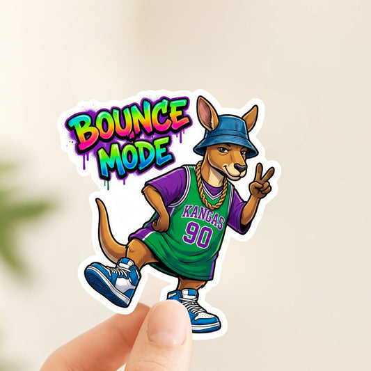 Bounce Mode Cool Kangaroo | 90s Streetwear | White Vinyl | Die-Cut Sticker