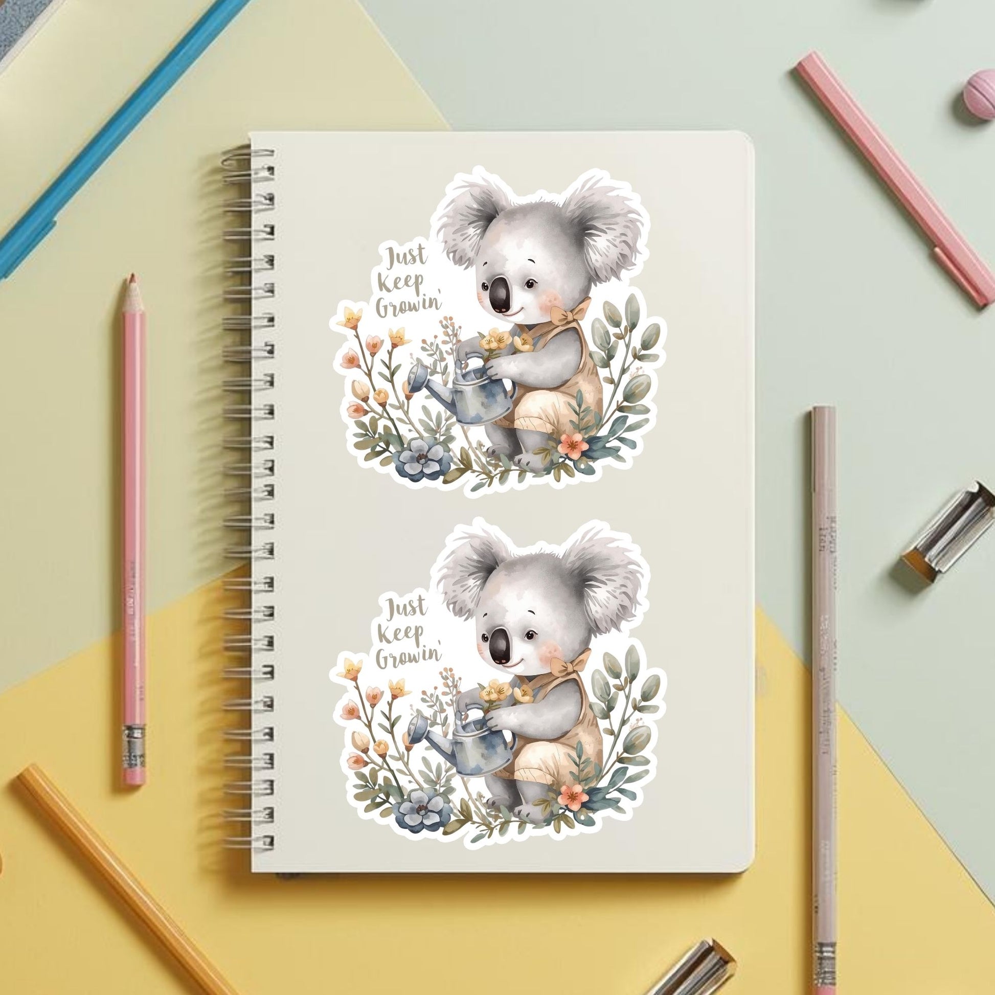 Just Keep Growin Koala | Motivational | White Vinyl | Die-Cut Sticker