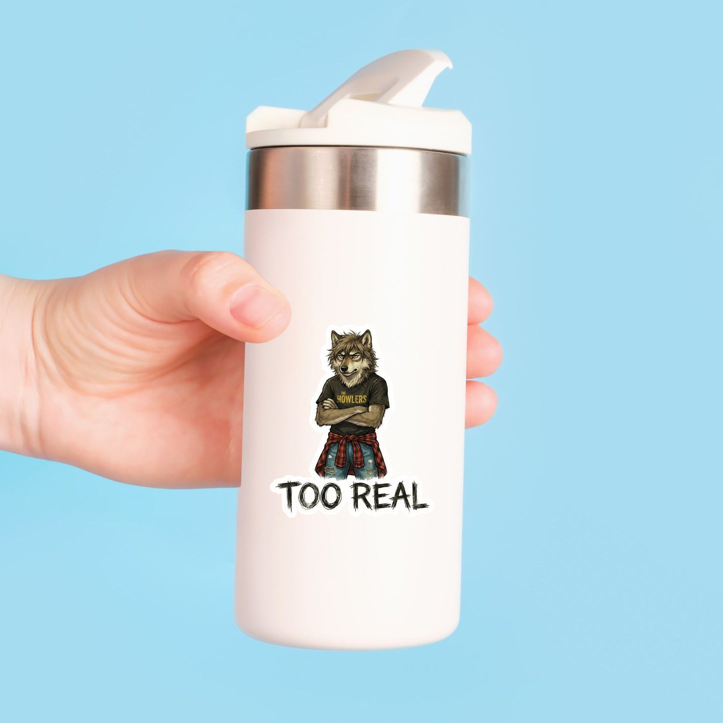 Too Real Grunge Wolf | Edgy Aesthetic | White Vinyl | Die-Cut Sticker