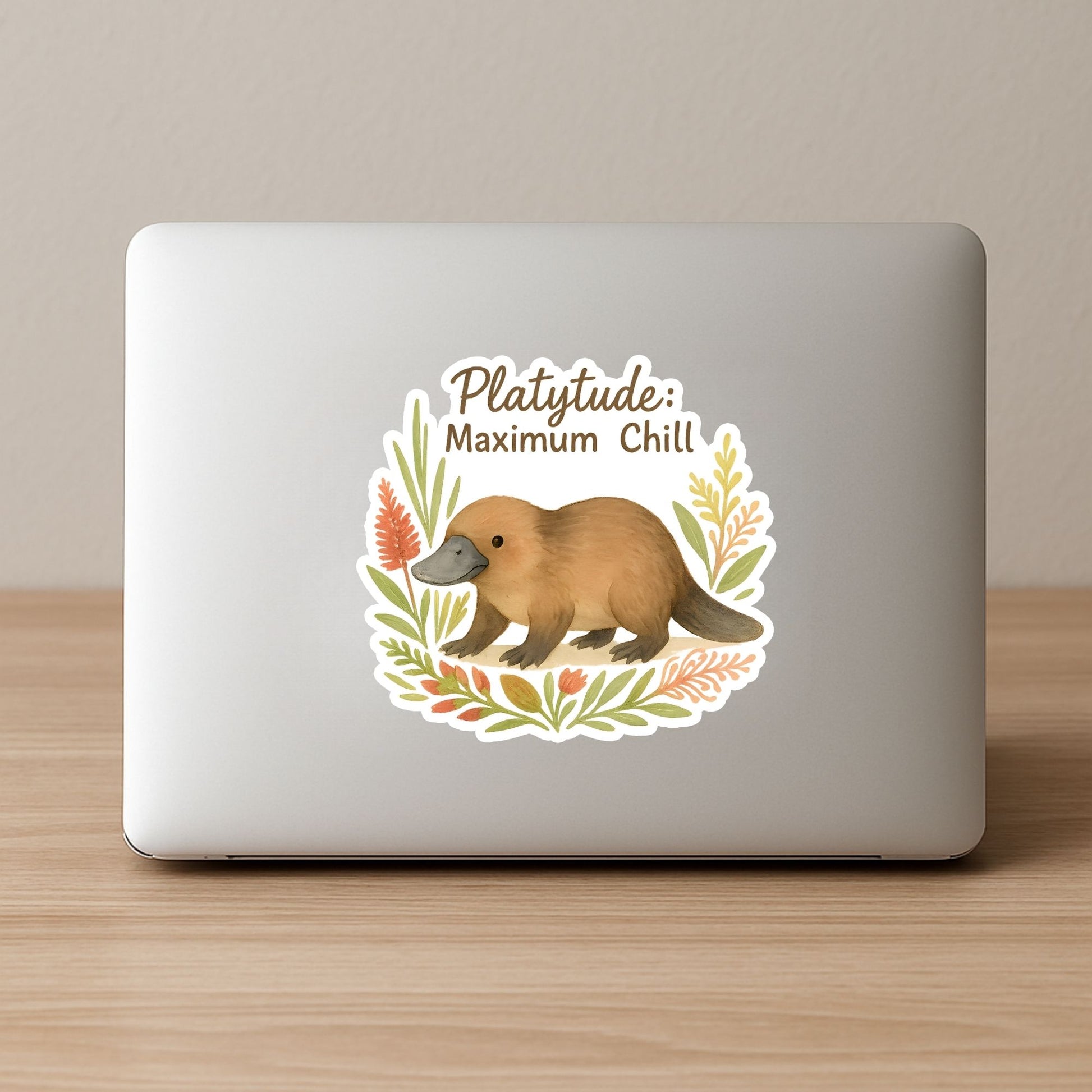 Platytude Maximum Chill Platypus | Aussie Animal | White Vinyl | Die-Cut Sticker