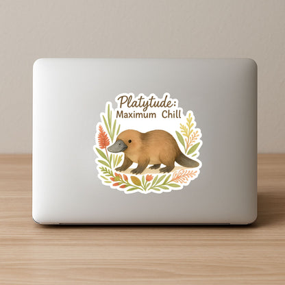 Platytude Maximum Chill Platypus | Aussie Animal | White Vinyl | Die-Cut Sticker