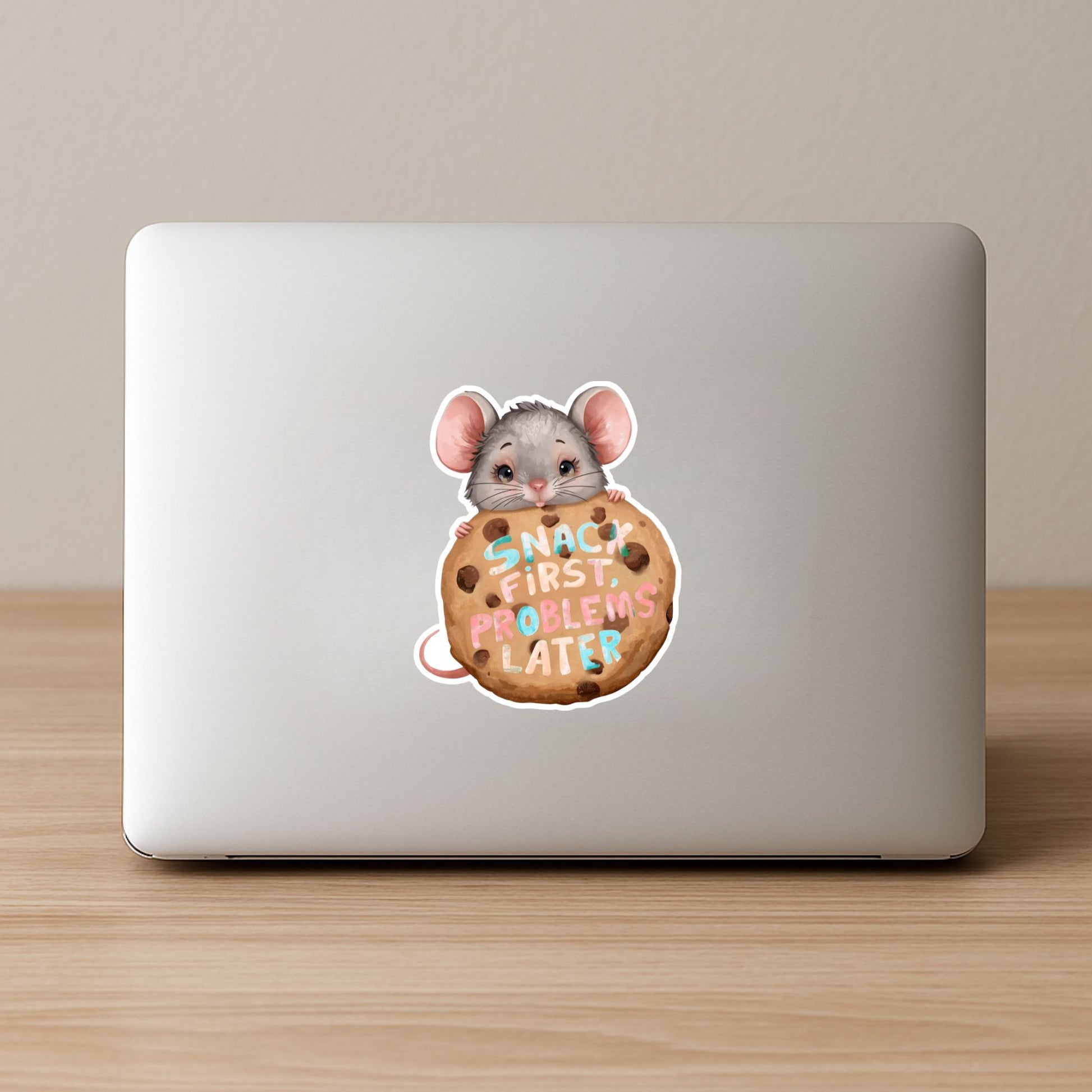 Snack First Cookie Mouse | Funny Motivational | White Vinyl | Die-Cut Sticker