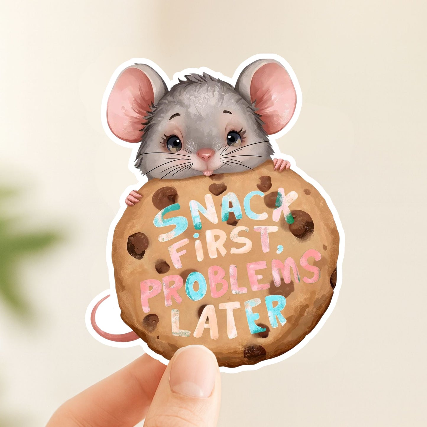 Snack First Cookie Mouse | Funny Motivational | White Vinyl | Die-Cut Sticker