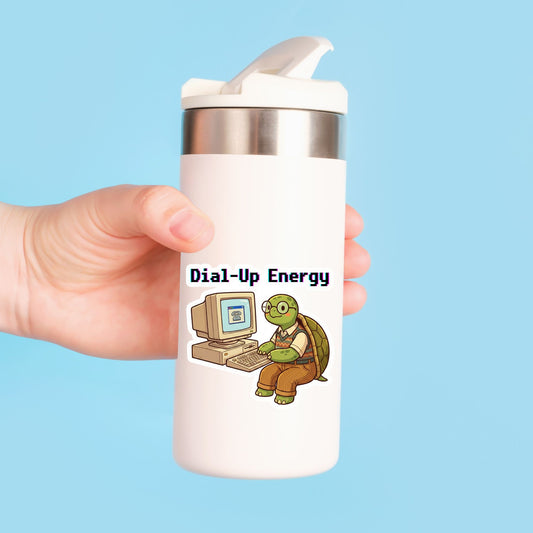 Dial-Up Energy Vintage Turtle | 90s Tech | White Vinyl | Die-Cut Sticker