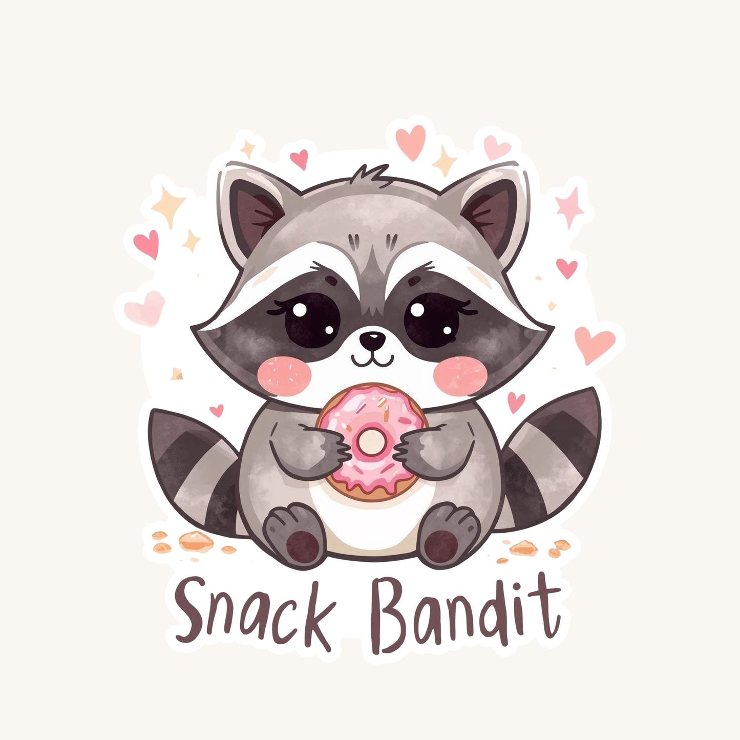 Snack Bandit Raccoon Donut | Funny Animal | White Vinyl | Die-Cut Sticker