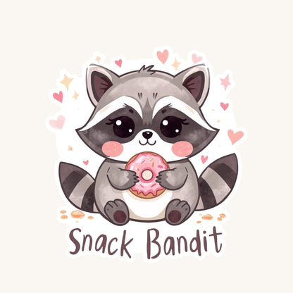 Snack Bandit Raccoon Donut | Funny Animal | White Vinyl | Die-Cut Sticker