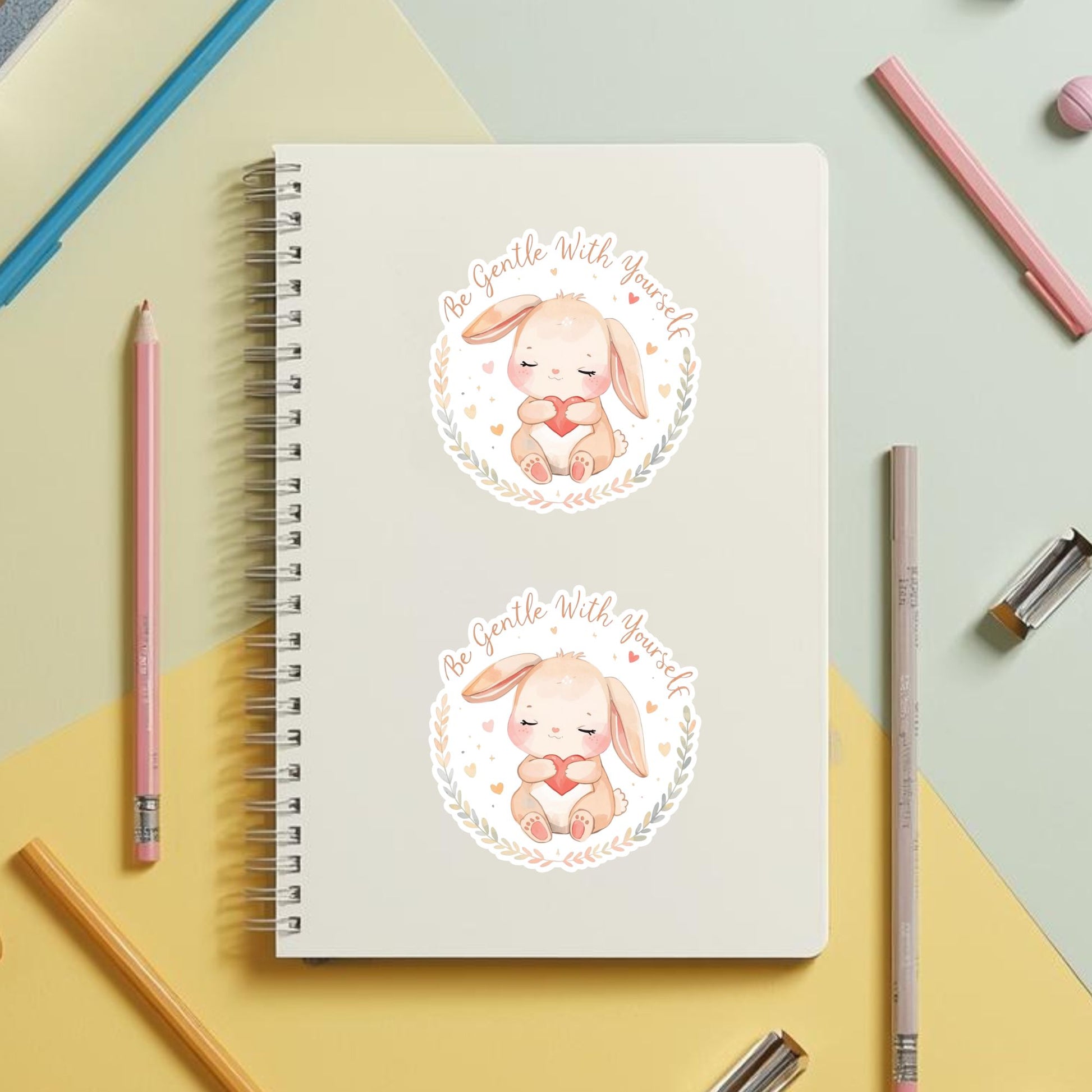 Be Gentle With Yourself Bunny | Self Care | White Vinyl | Die-Cut Sticker