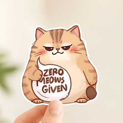 Zero Meows Given Grumpy Cat | Sassy Animal | White Vinyl | Die-Cut Sticker
